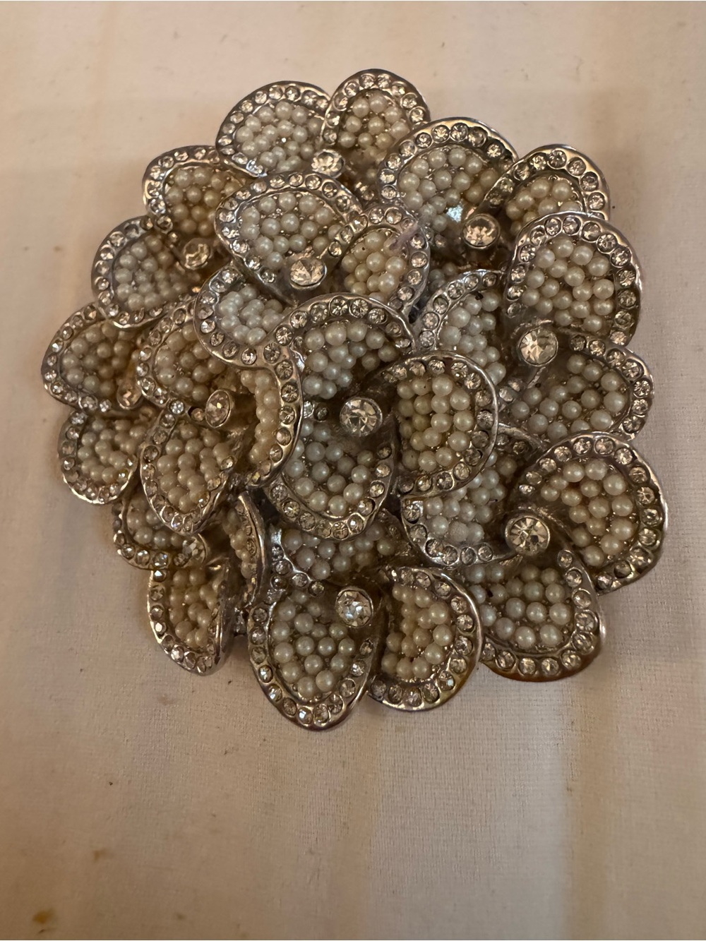 Carolee Vintage Cream Pearl Floral Cluster Brooch with Silver-Tone Accents